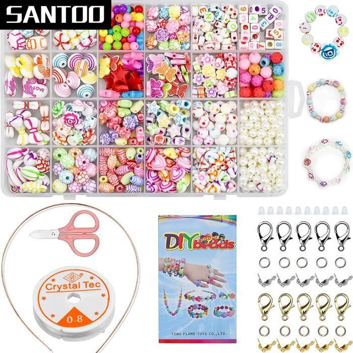 SANTOO 450Pcs Bricolage Perles Set Kit Bracelet Colliers Perle Enfants Perle Collier à Fabriquer Bracelet Enfant