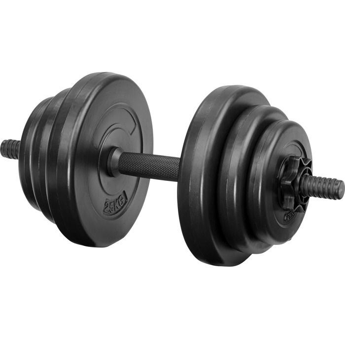 TECTAKE 1 Haltère Court en Acier 46 cm et 6 Disques en Plastique 2 x 0,75 kg + 2 x 1,25 kg + 2 x 2,5 kg Noir