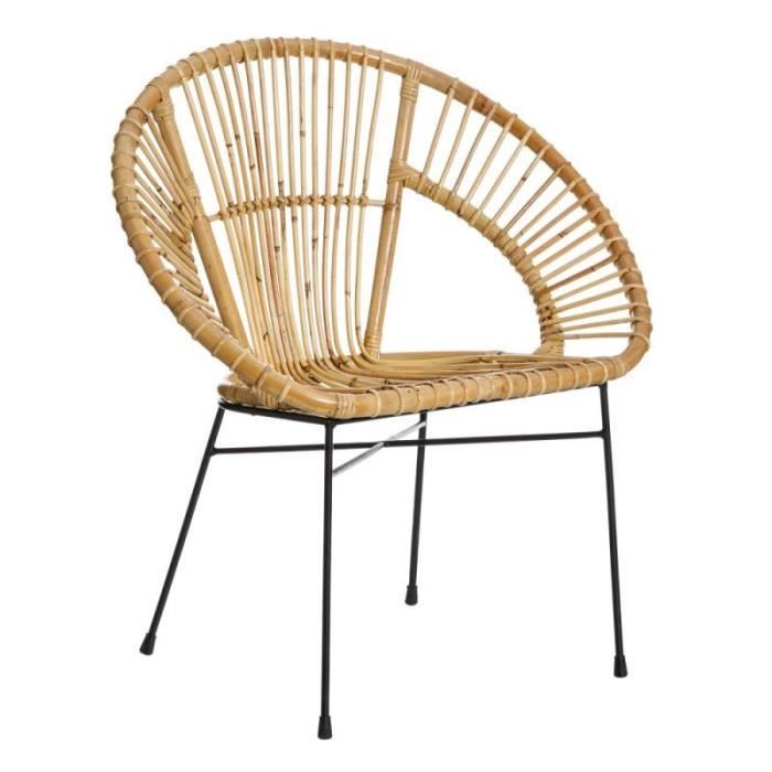 Fauteuil arrondi en rotin Naturel - QATORDA - L 72 x l 55 x H 79