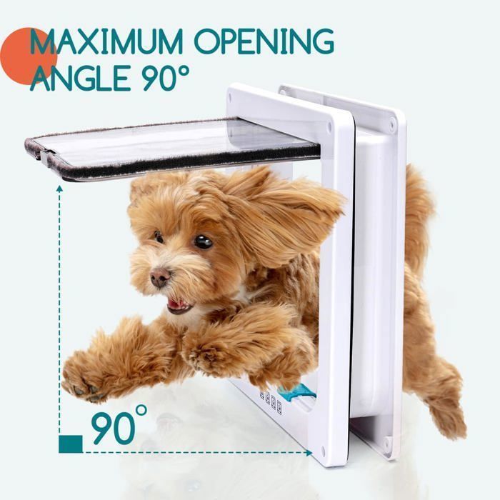 MTEVOTX  Porte pour animaux de compagnie,,Chatière pour Chat avec Magnétique à 4 Voies ,Verrouillable (Blanc, L)