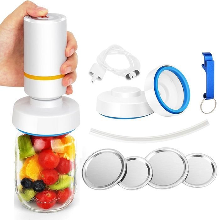 Scelleuse Sous Vide Électrique - NOBRAND - Bocaux Mason - 10 Couvercles Inclus - Rechargeable - 15W - Electroménager