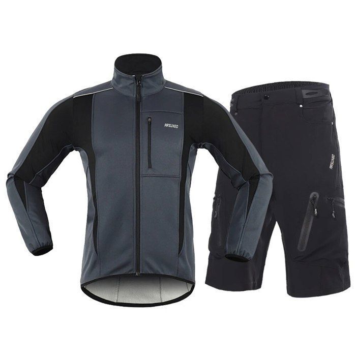 Ensemble veste et short de cyclisme thermique pour homme coupe vent impermeable veste de velo chaude pantalon VTT Grey 2pcs set Cdiscount Sport