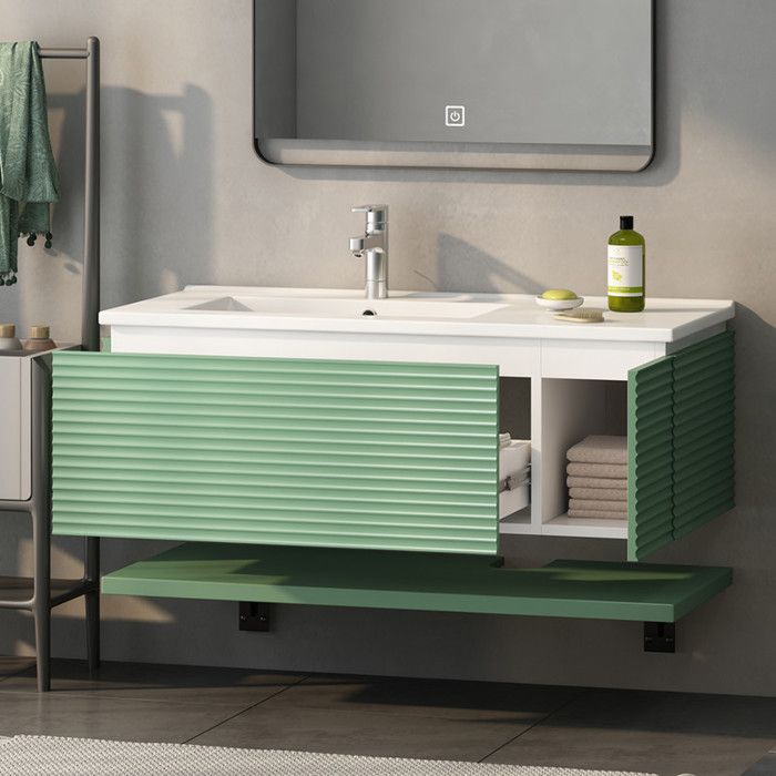 meuble de salle de bain suspendu - un vasque en céramique et un tiroir - vert(robinet non inclus)
