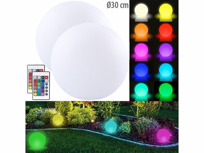 2 boules lumineuses sans fil télécommandées avec LED RVBB – Ø 30 cm