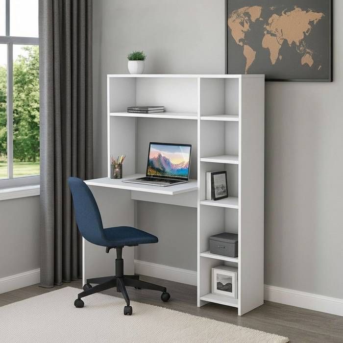 Dmora - Bureau Arapaho 1132 x 40 x h 1418 cm blanc Panneau effet bois