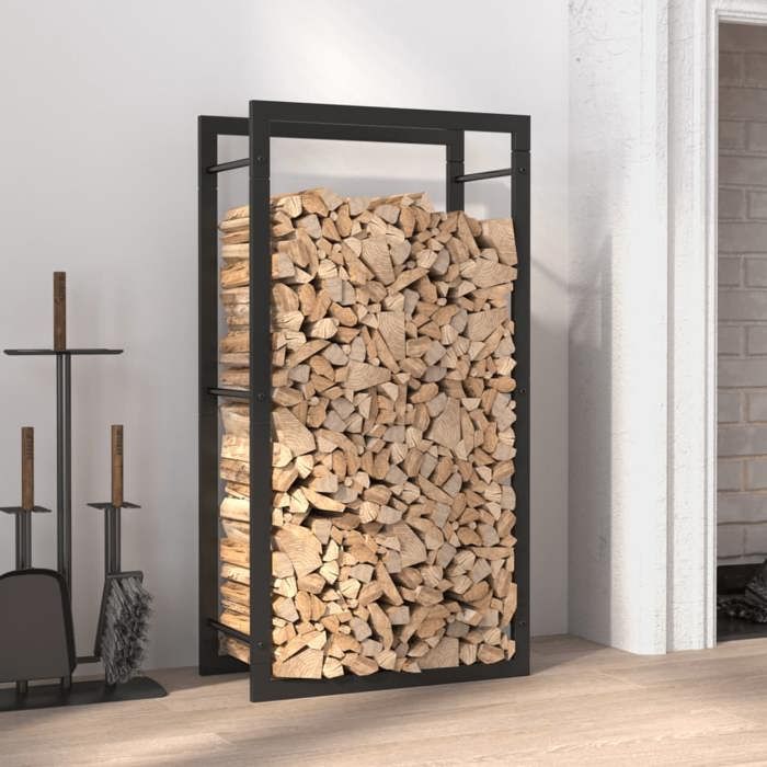 Porte bûches UU - Portant de bois de chauffage - noir mat 50x28x94 cm - Acier CC64134717