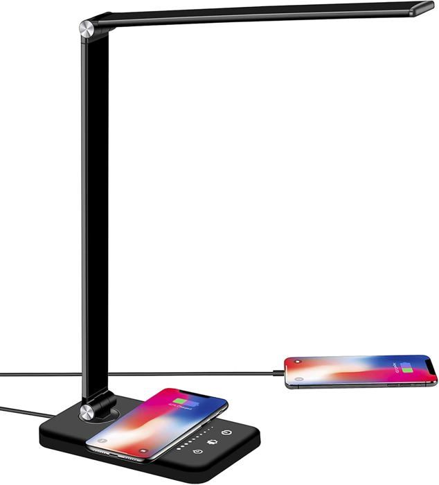Lampe de Bureau LED avec Chargeur sans Fil Port de Chargement USB 5 Modes 10 Niveaux de Luminosité [Classe énergétique A++]