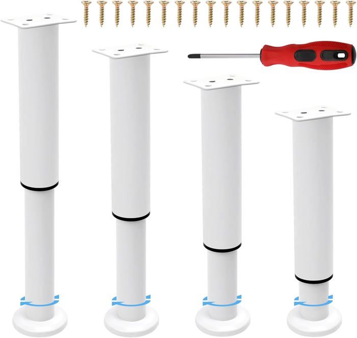 Lot de 4 Pieds de Meubles de 18 à 30 cm réglables en Acier avec 18 vis et 1 Tournevis pour Meubles canapé lit Table de Chevet