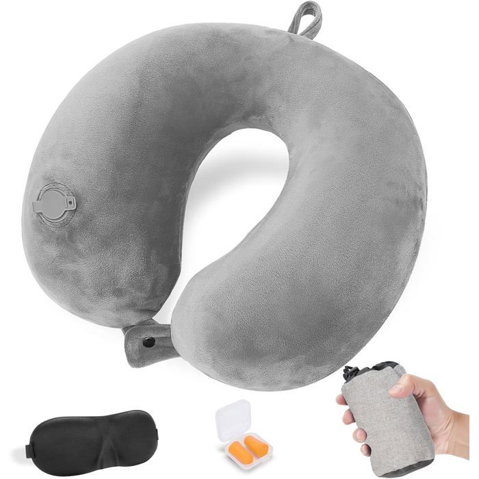 Moocorvic Oreiller de Camping Voyage Petit Carré en Tissu Floqué, Oreiller Gonflable Compact, Confortable et Ergonomique pour Voyager Randonnée