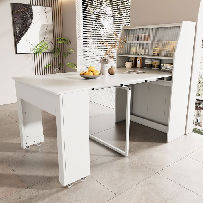 Table À Manger Extensible(52 - 132.5x80x76cm) Blanc - Multifonction Avec Rangement Pour Salle À Manger Économique