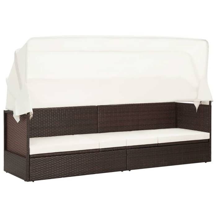 47371& Canapé de jardin avec auvent Résine tressée Marron - L205 x P62 x H70 cm