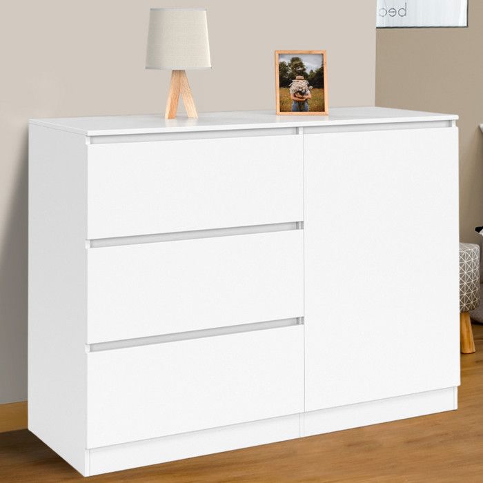 IDMARKET Commode 3 tiroirs + 1 porte TOMI 110 cm bois blanc IDMARKET Commode 3 tiroirs + 1 porte TOMI 110 cm bois blanc