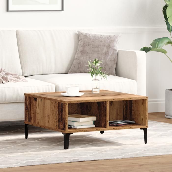 Table basse - Vieux bois - 60x60x30 cm - Finition patinée - Design carré
