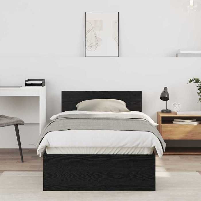 (ON SALE)Lit adulte - Lit 1/ 2 placescadre de lit - Chêne noir - 90x190 cm Bois dingénierie EU505725