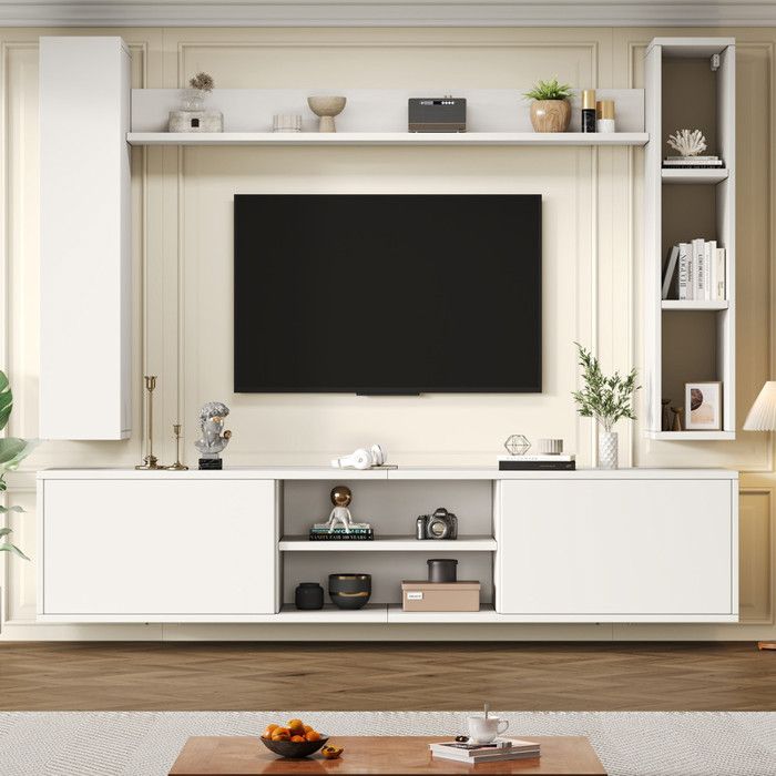 Meuble TV - Ensemble mural TV avec vitrines (ensemble complet 4 pièces) - Mediawand incl. Board - blanc