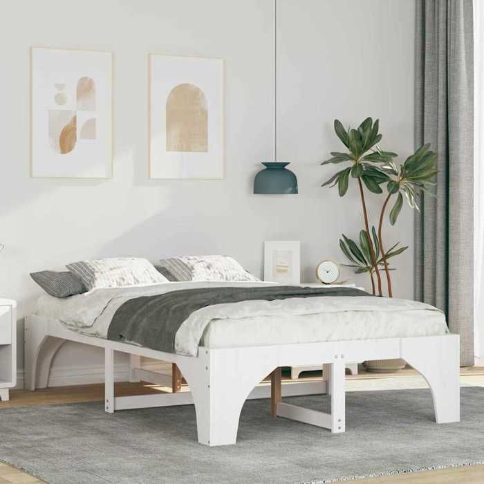 Cadre de lit surélevé Double - sans matelas - sommier au sol Blanc 120x190 cm - bois massif en pin - 197x127x40 cm 6073111