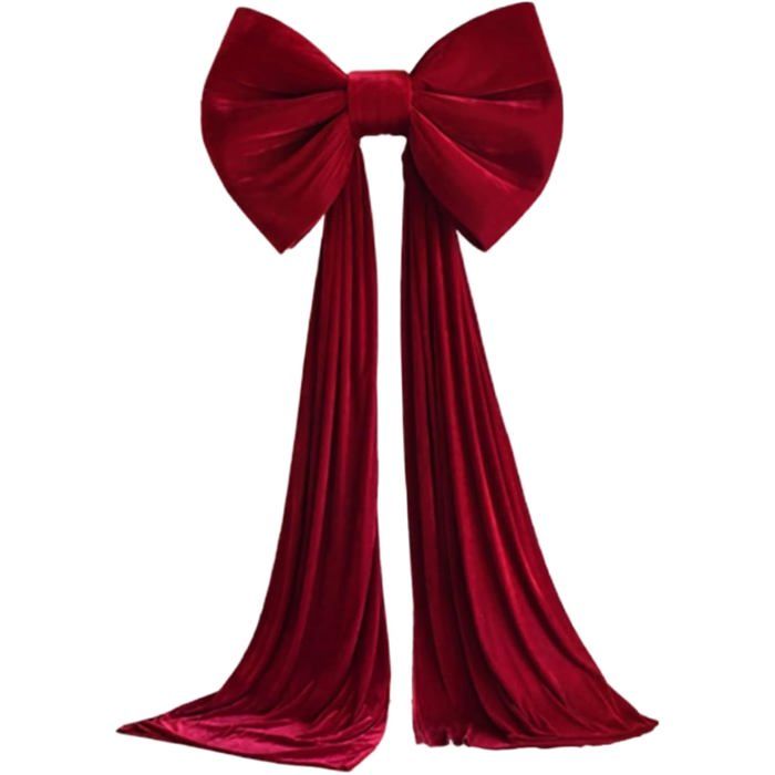 Nœud De Noël Rouge En Velours - 14x12,5 Cm / 20x20 Cm / 30x29 Cm - Décoration Sapin, Porte, Couronne - Finition Daim