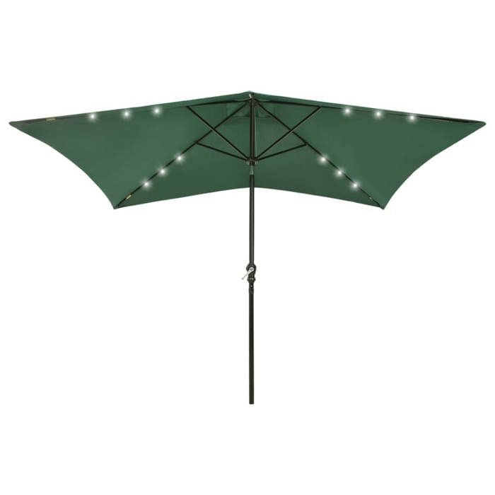 Parasol de jardin avec LED - vidaXL - Vert - 2x3 m - Polyester anti-UV - Mât en acier - Manivelle et inclinaison