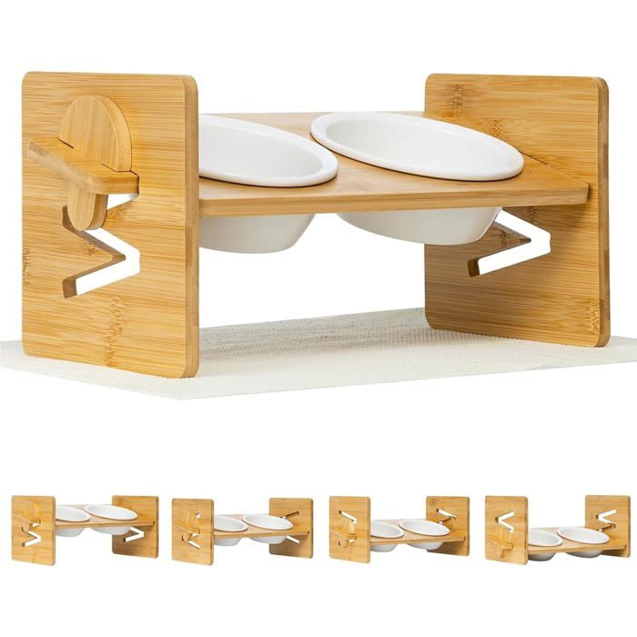 Meilleurs prix pour Gamelle surélevée pour chat avec support incliné à 15° réglable en céramique pour chats et petits chiens