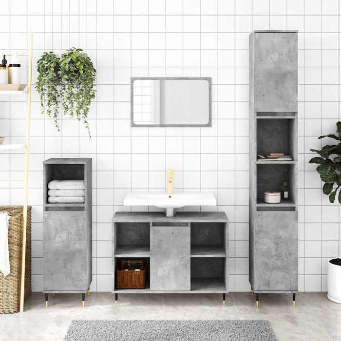 Armoire de salle de bain - armoire de sol - Meuble de rangement et détagère gris béton 30x30x100 cm - 30x30x100 cm fr_95698206