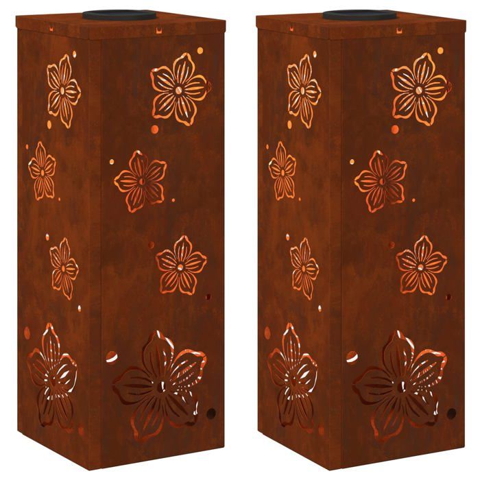 Lumière de chemin LED solaire vidaXL Acier Corten 18x18x50 cm chaud Solaire Autoportant Durable - vue 2