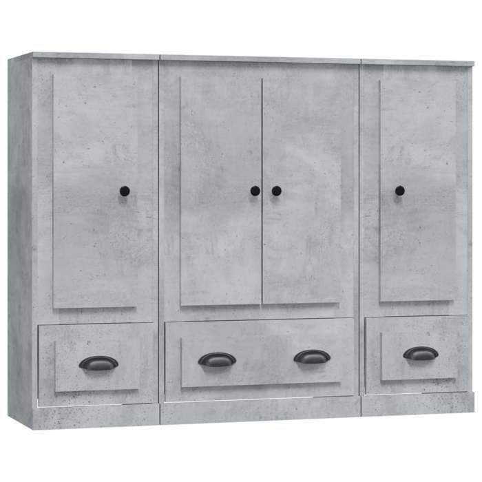 SALE 2026Buffet de cuisine stable - Placard Cabinet bahut Gris - Buffets 3 pcs gris béton bois dingénierie 67.82 Kg 723994