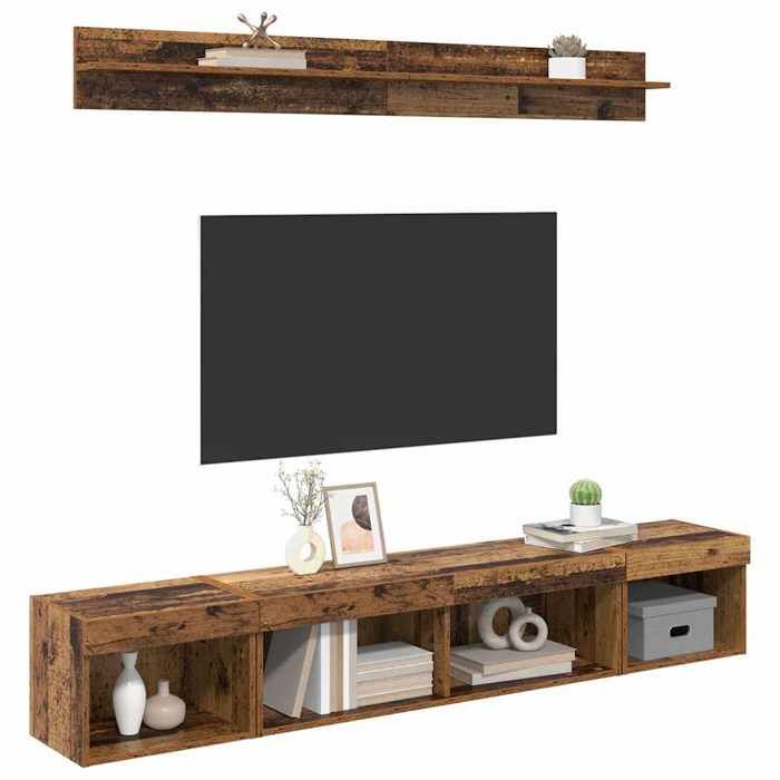 HOT SALE®Jeu de meuble TV mural 5 pcs banc TV meuble hifi vidaxl TABLE TV - Bois Ancien - Bois dingénierie - M6174497