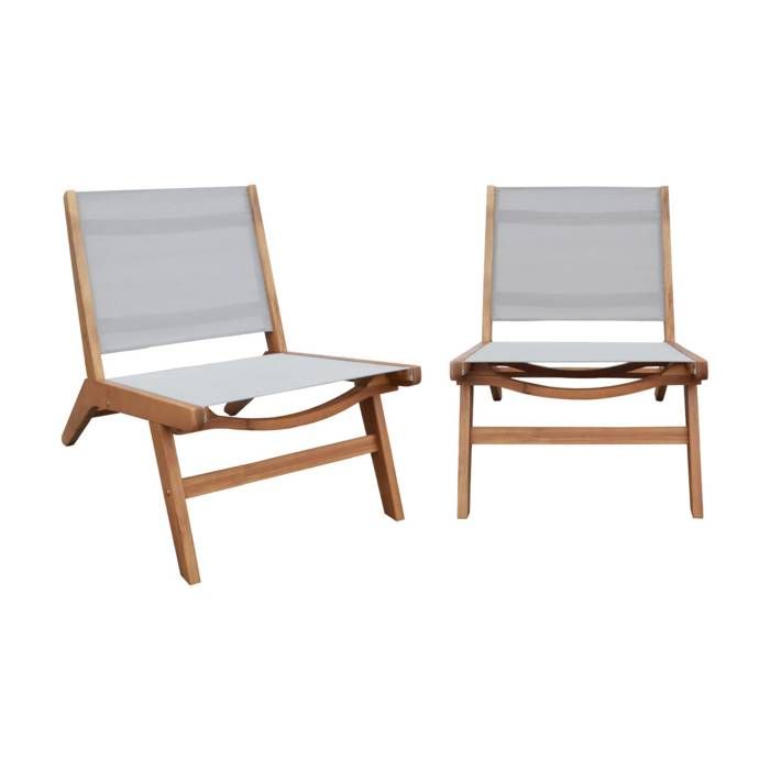 Lot de 2 fauteuils relax bois dacacia et textilène gris - Madera