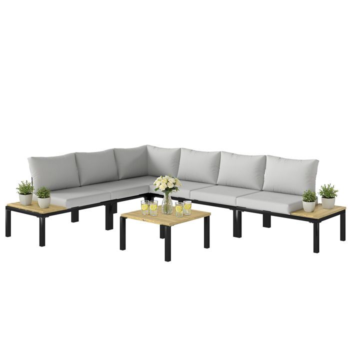 Salon de jardin - ensemble canapé extérieur - Outsunny - modulaire 6 pièces transformable en lit - acier - 284x222x68cm - gris