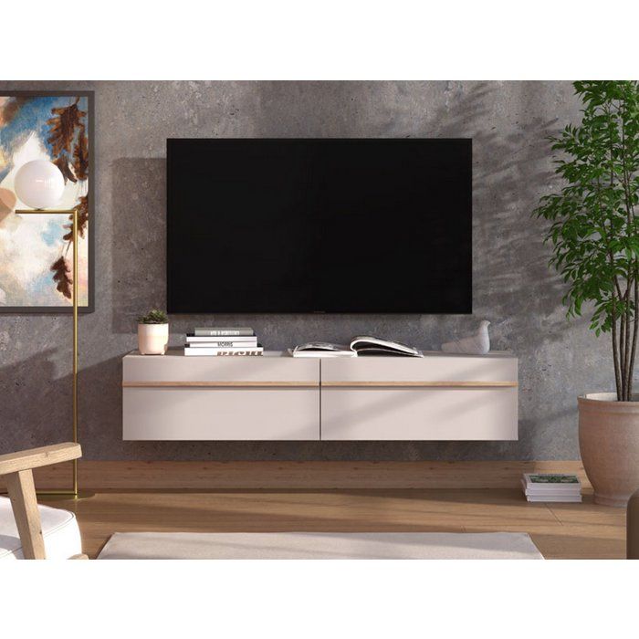 Meuble TV Carcare Dmora en bois mélaminé beige 154x42x32h cm Meuble TV Carcare Dmora en bois mélaminé beige 154x42x32h cm