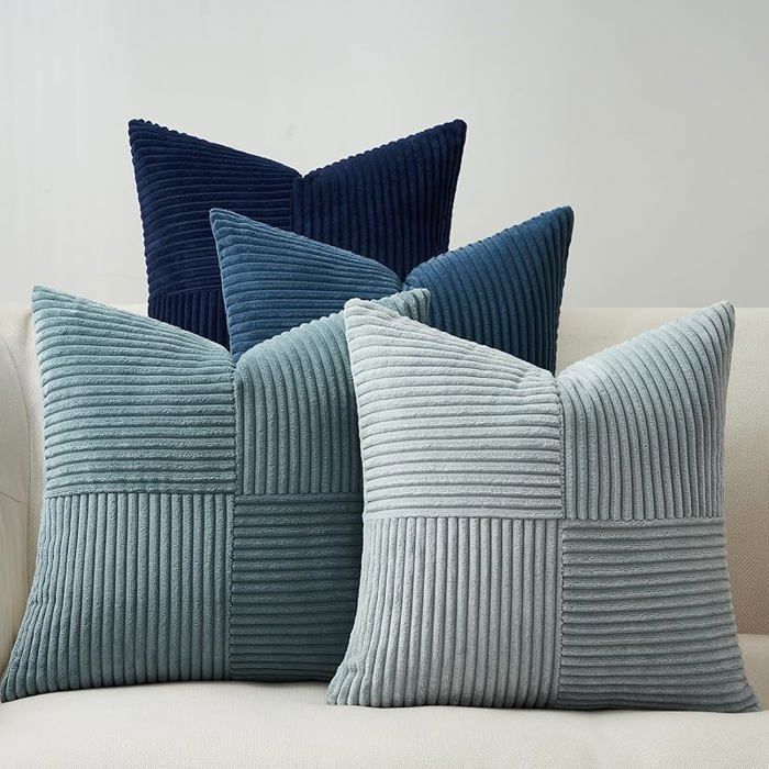 Housse Coussin 40x40 Bleu Decoration Canape Salon Maison Interieure Lot de 4 Forme de Bleue Série 40 x 40 cm 40 X HOUSSE DE COUSSIN