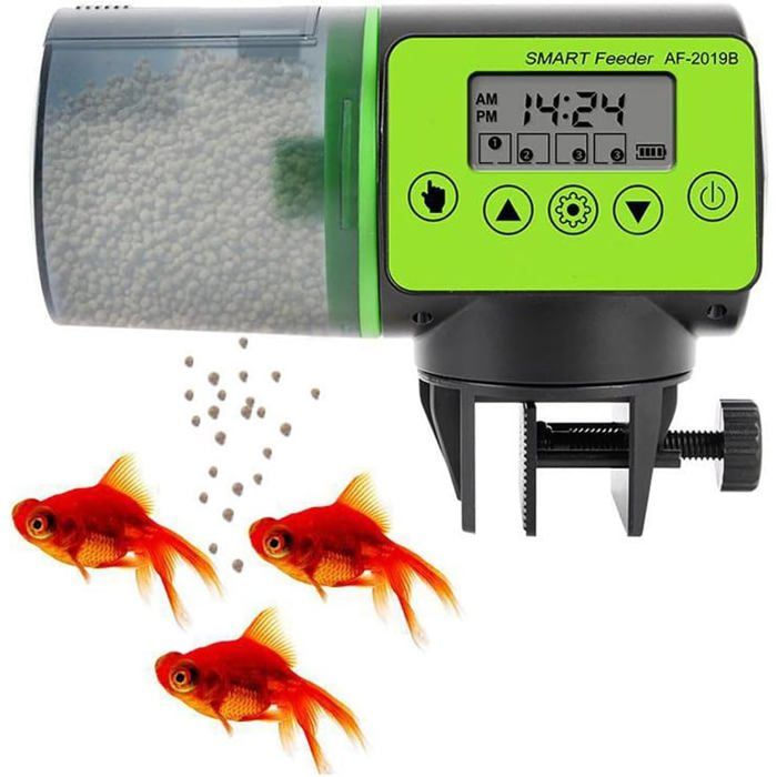 Distributeur automatique de nourriture pour poissons 200 ml avec écran de programmation pour aquariums et bassins