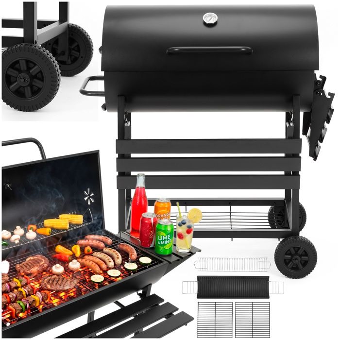 Gril à charbon - SPRINGOS - BQ0031 - Couvercle avec thermomètre - Grille 2 pièces - Roulettes