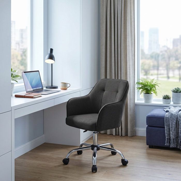 Chaise de Bureau Ergonomique en Tissu Fauteuil Pivotant Réglable en Tissu Noir