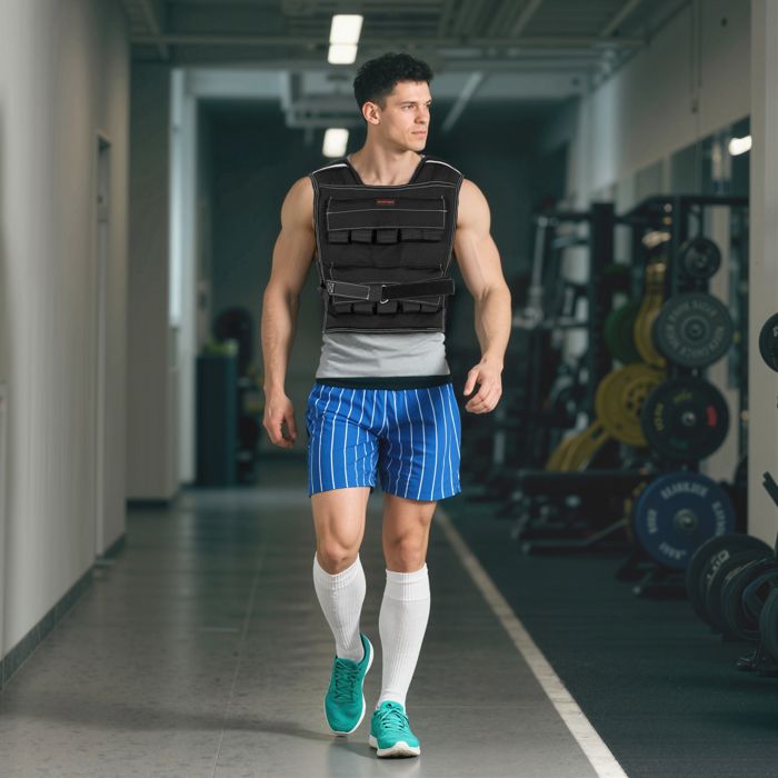 Gilet lesté réglable 20 kg avec 20 poids bandes réfléchissantes 50 x 40 cm noir