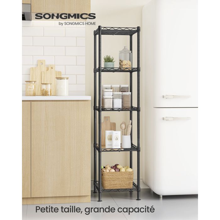 Armoire de salle de bain en Acier 5 Niveaux Réglables Charge Max 250 kg 30 x 30 x 121 cm Noir