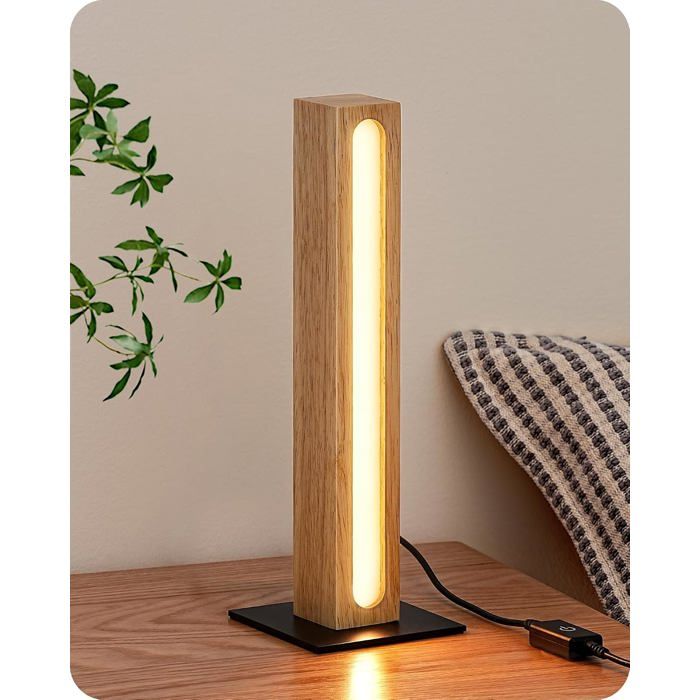 Lampe de chevet LED tactile dimmable - 3 couleurs 3000K/4500K/6000K - design moderne bois et métal pour chambre salon