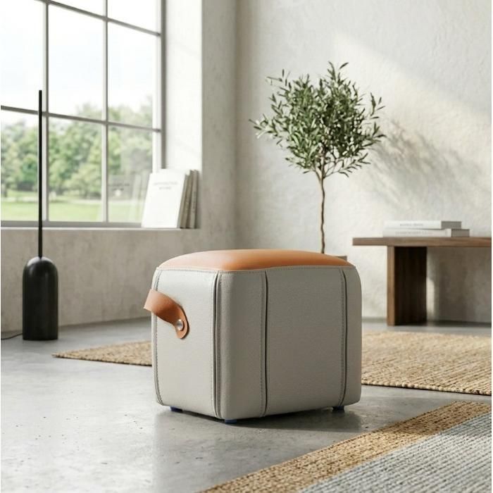 VUENOR Tabouret moderne 38 x 38 5 x 34 cm gris et orange avec poignée intégrée