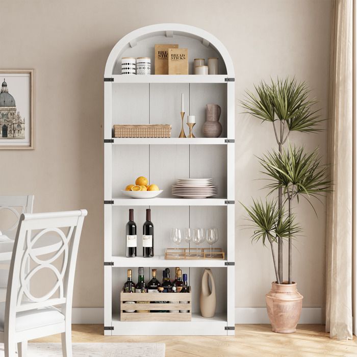 KOIOPLIE Bibliothèque 5 étagères 182 cm style fermier avec arche étagère livre MDF renforcée gain de place Blanc