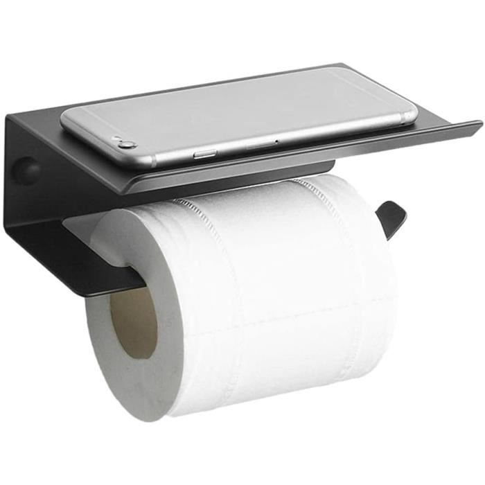 Dérouleur Papier Toilette Sur Ventouse – Aluminium Noir Mat, Dimensions 14x9,5x10 Cm, Fixation Extra Adhérente Silicone