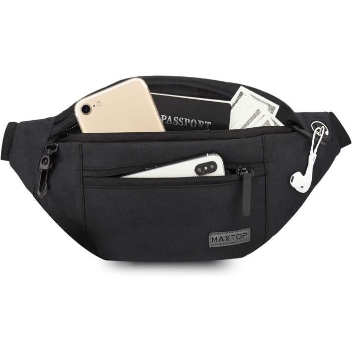 Vinabo Sac Banane Imperméable Homme Femme | Ceinture Réglable Multi-Poches Avec Prise Casque - Idéal Randonnée, Sport, Voyage, Quotidien