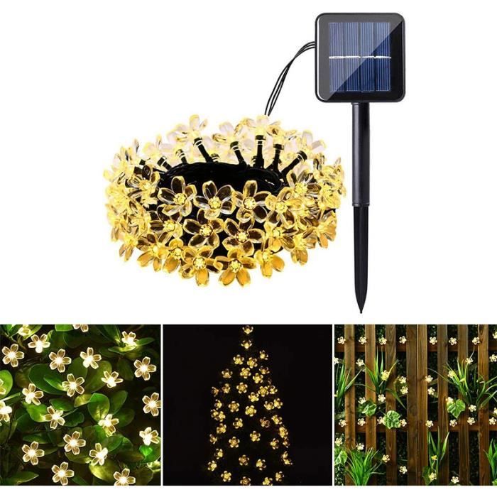 Guirlande Lumineuse Solaire 14m 120 LED Fleurs De Cerisier - 8 Modes Lumineux, Étanché IP65, Décoration Extérieure Jardin, Noël, Mariage, Patio