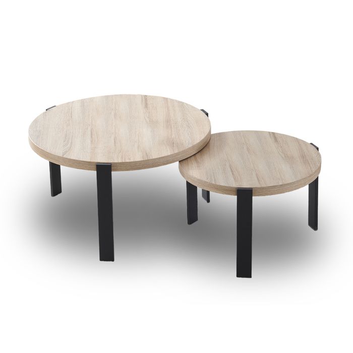 Tables Basses Gigognes En Bois GOKHOMX - Lot De 2 (ovale 110x50cm Et Ronde 60cm) - Style Industriel