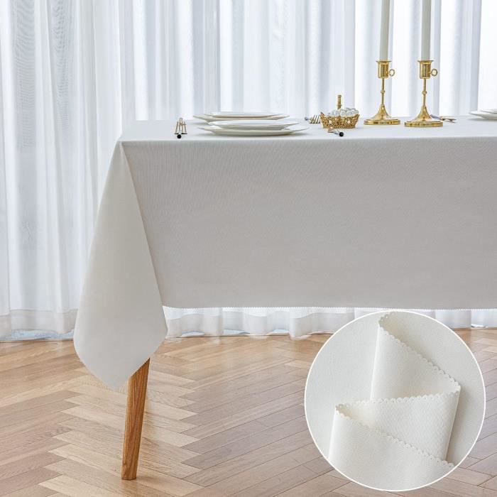 Nappe Rectangulaire Yeahshion 140x200cm - Beige - Effet Lin - Imperméable