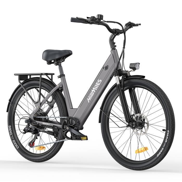 velo electrique Hillmiles MileCity 1 Autonomie 100km Moteur 250W avec Batterie 36V13Ah Amortisseur avant Shimano 7 vitesses Gris