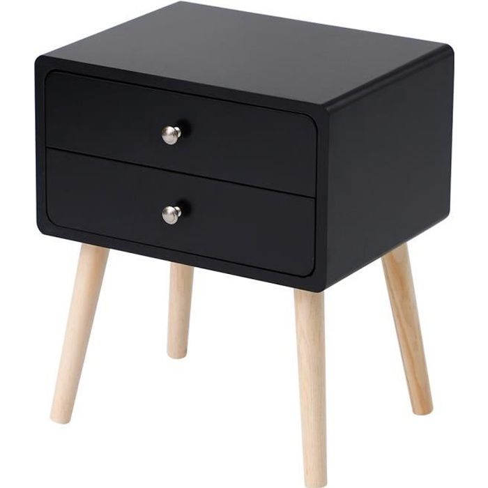 table de chevet avec 2 tiroir en bois table de nuit noir cdiscount maison