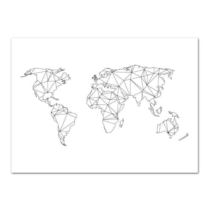 Poster Carte Du Monde Traits Dimensions 70 X 100 Cm Papier Brillant Cdiscount Maison