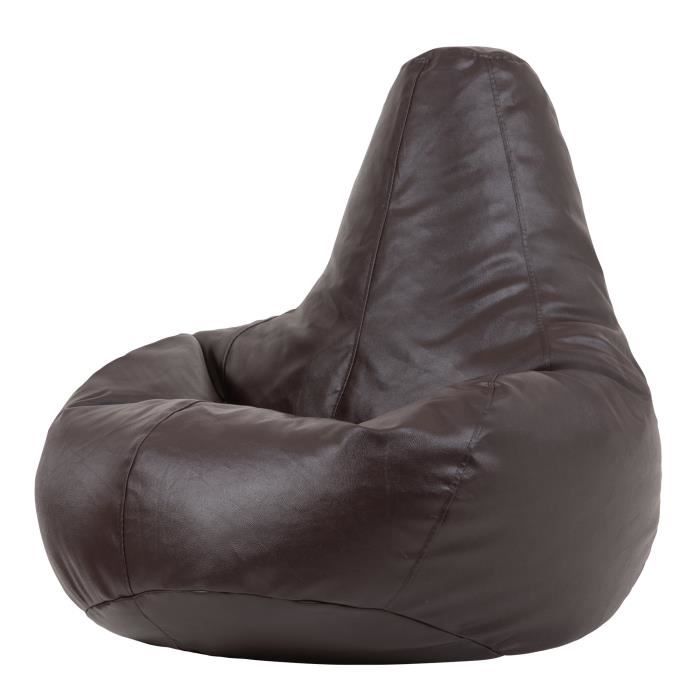 pouf fauteuil en similicuir - veeva - marron - pour adultes