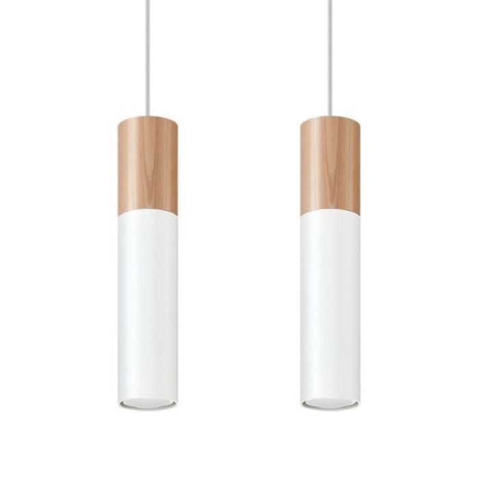 Suspension 2 Lampes Bois pour Ampoule GU10 - SILUMEN - Blanc