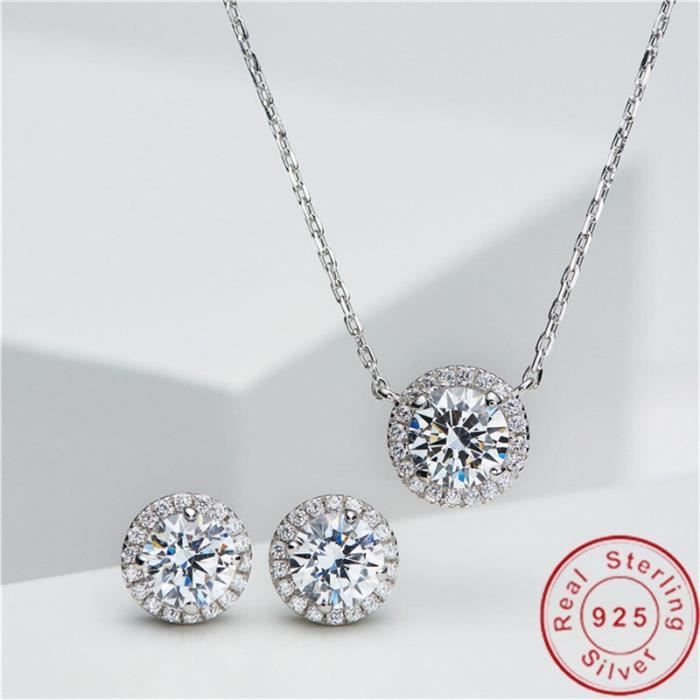 Ensemble de bijoux en diamant fait à la main en argent Sterling 925 véritable, collier et boucles d' oreilles de fête*SD1323